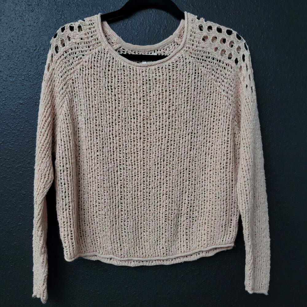 Billabong Open Knit Crochet Sweater Medium Blush Pink Sheer Beach Boho